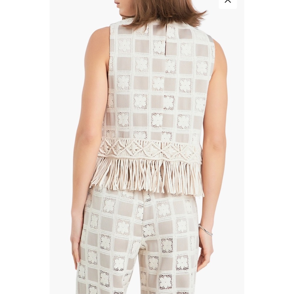 Tuckernuck x English Factory Crochet Lace Patchwork Tank Beige Fringe Top L NWT - Picture 3 of 8